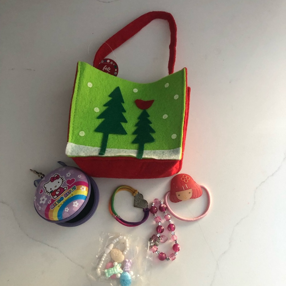 Hello Kitty Chain Case，Christmas Bag，Hair elastic and Bracelets Bundle